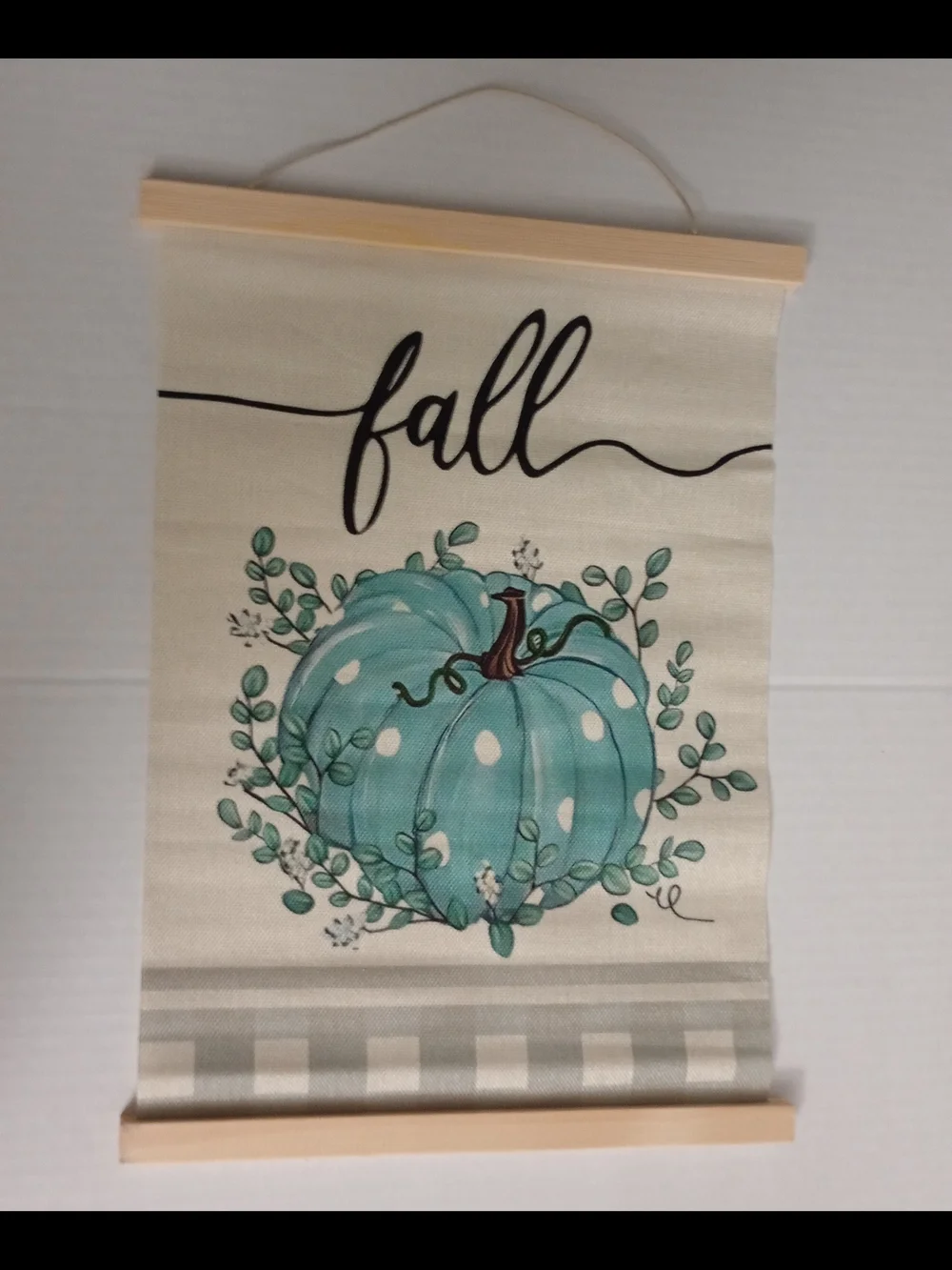 Fall Pumpkin Hanging Wall Decor Autumn Decoration Blue Buffalo Plaid 16.5